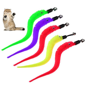 5pcs/set Kitten Cat Teaser Wand Rod Chase Toys Replacement Refill Plush Worms Pet Interactive Training Toys Random Color