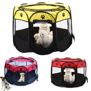 Pet Dog Cat Tent Playpen Exercise Play Pen Soft Fence Cage Kennel Crate Folding