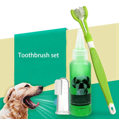 Pet Dog Teeth Cleaning Kit Three Sided Pet Toothbrush Gel Toothpaste Finger Toothbrush For Pet Puppy Cats Cleaning Supplies